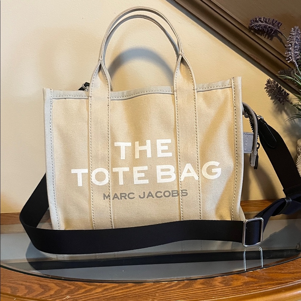 Marc Jacobs Beige Messenger Bag with Black Strap